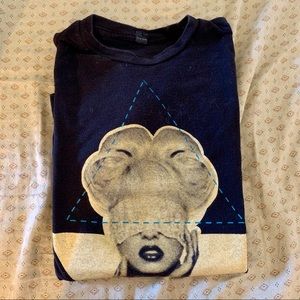 Black graphic tee with woman